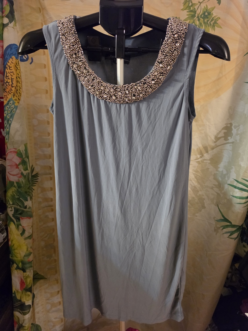R&M Richards Beaded Neck Sleeveless Tank Top - Dusty Blue